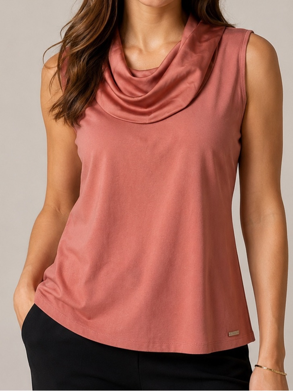 BADGLEY MISCHKA Dusty Rose Cowl Neck Sleeveless Top Size XL Women’s Blouse